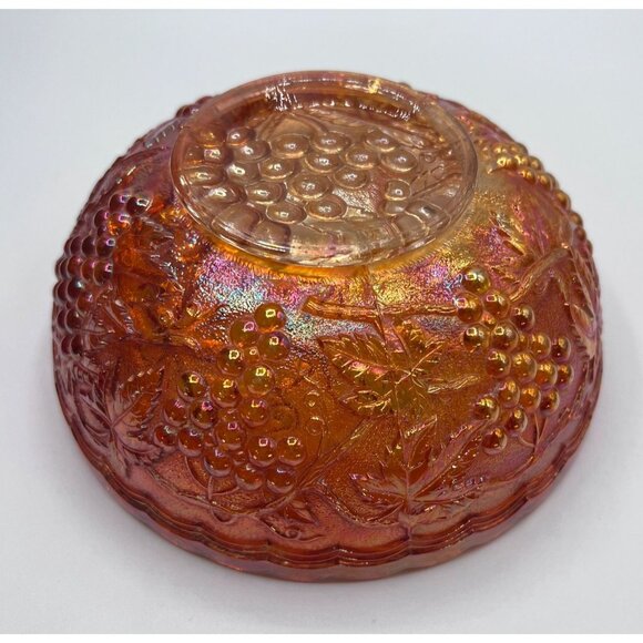 Antique Fenton Marigold Iridescent Carnival Glass Bowl With Grape & Leaf Design - Picture 7 of 12